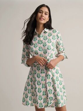 UNTUCKit Pink Shirt Dress with Green Leaf Print